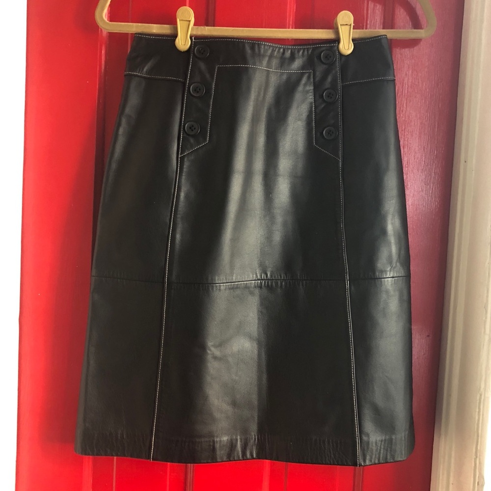 Loft Black Leather Paneled Miniskirt Skirt Sz 2